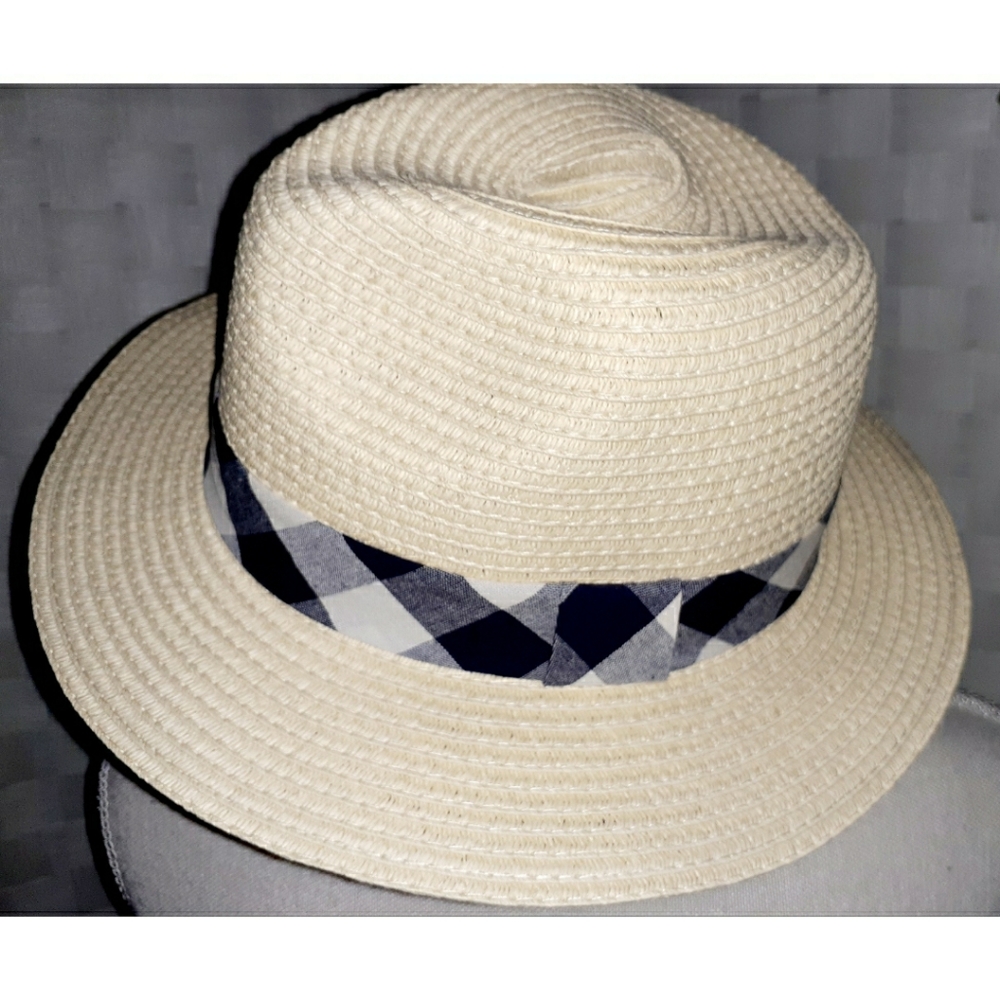 Loft Tan Packable Straw Fedora Hat - Plaid Bandage - Picture 10 of 15